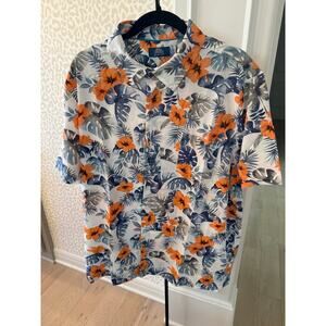 Havana Jim Men's White Blue Floral-Print Hawaiian Shirt Size XL